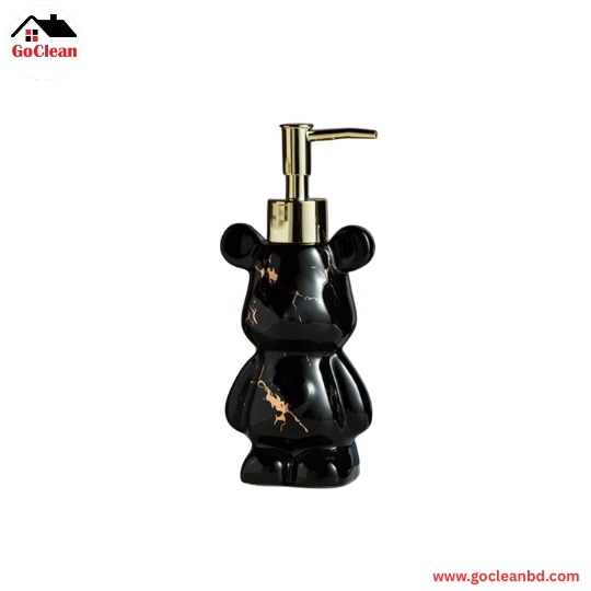 Cute Bear Shape Ceramic Liquid Soap Dispenser 200ml - Black photo