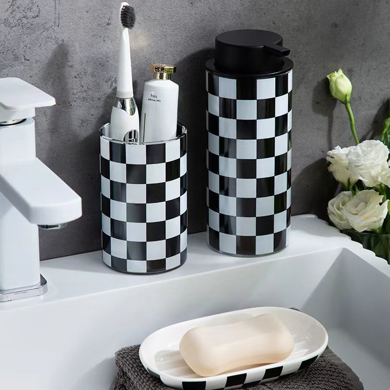 Black Checkboard Soap Dispenser Set photo
