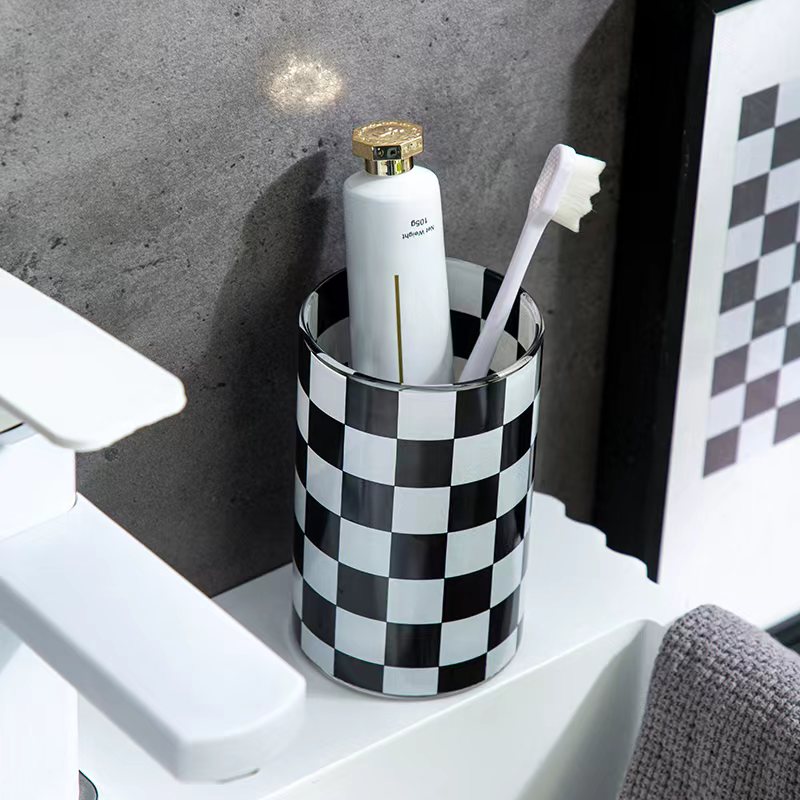 Black Checkboard Soap Dispenser Set photo